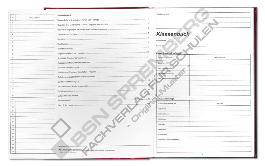 Klassenbuch BSN 50005106
