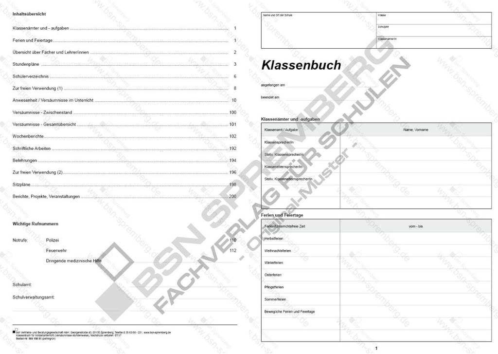 Klassenbuch BSN 50015801