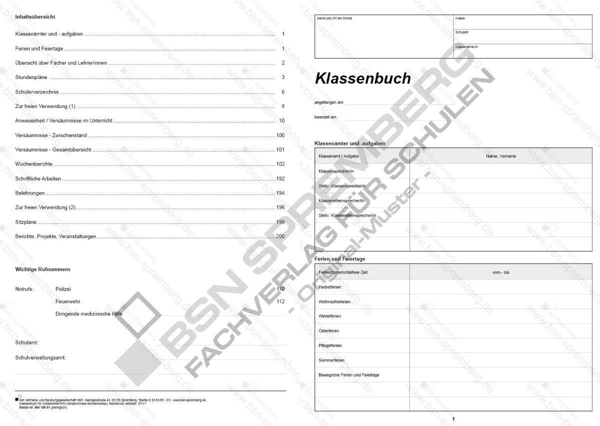 Klassenbuch BSN 50015801