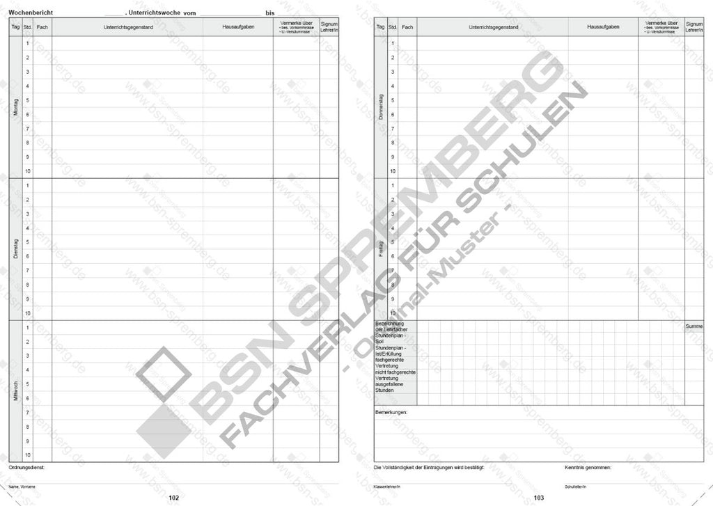 Klassenbuch BSN 50015801