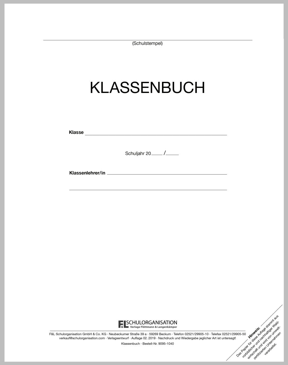 Klassenbuch F&L 9095-1040-U