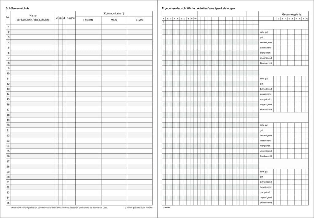Klassenbuch F&L 9095-1404 - Kursheft Schuljahr