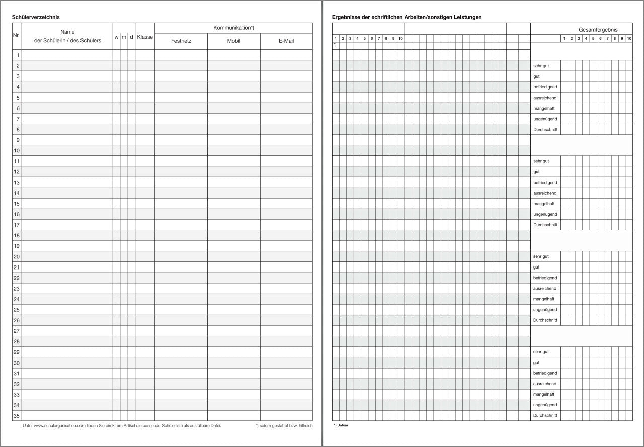 Klassenbuch F&L 9095-1404 - Kursheft Schuljahr
