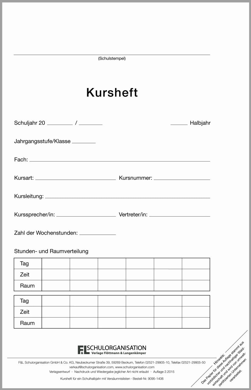 Klassenbuch F&L 9095-1406 - Kursheft Schuljahr