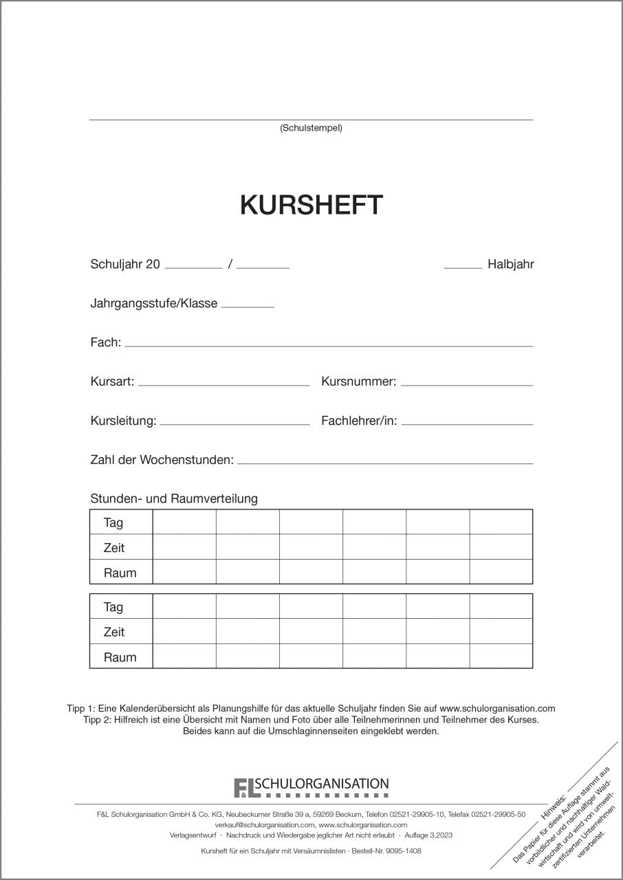 Klassenbuch F&L 9095-1408 - Kursheft Schuljahr