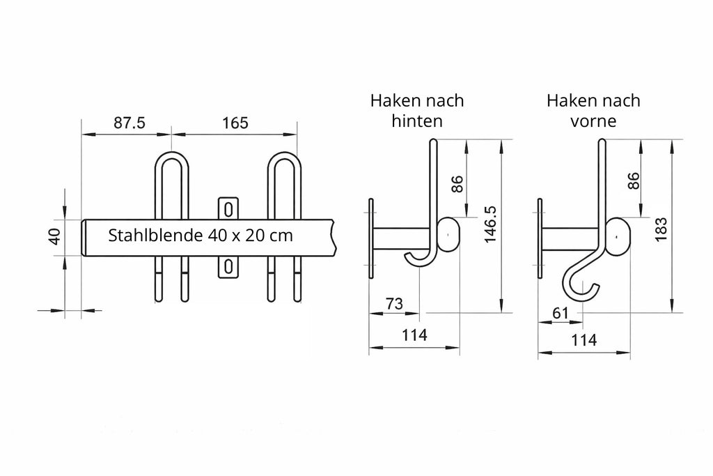 Hakenleiste Stahlblende einfarbig