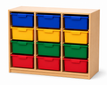 Materialcontainer, 3-reihig als Unterschrank - 12 Kästen