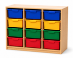 Materialcontainer, 3-reihig als Unterschrank - 12 Kästen